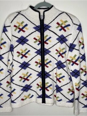 Vintage South Cotton Light Zip Geometric Cardigan Sweater M